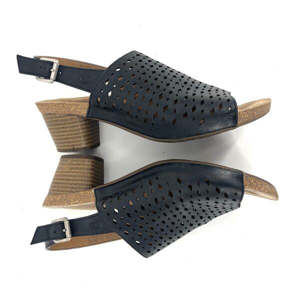 Josef Seibel Black Perforated Leather Slingback Open Toe Heeled Sandals US 8.5 - Picture 7 of 10